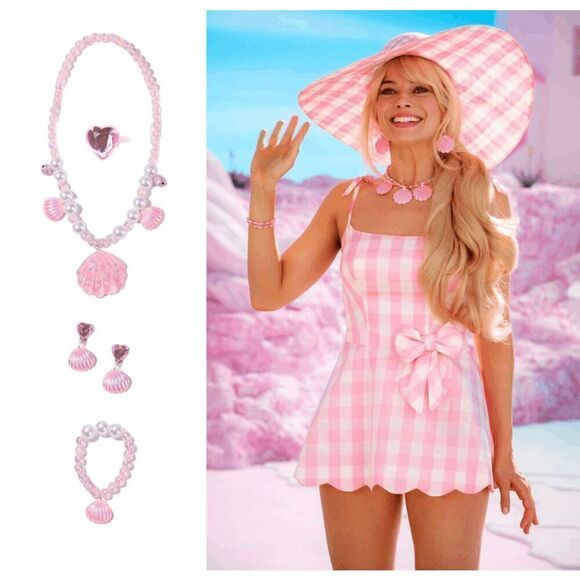 💗 5PCS Barbie Costume Cosplay Movie Halloween Pink Sea Shell Jewelry Set NEW - Picture 1 of 7